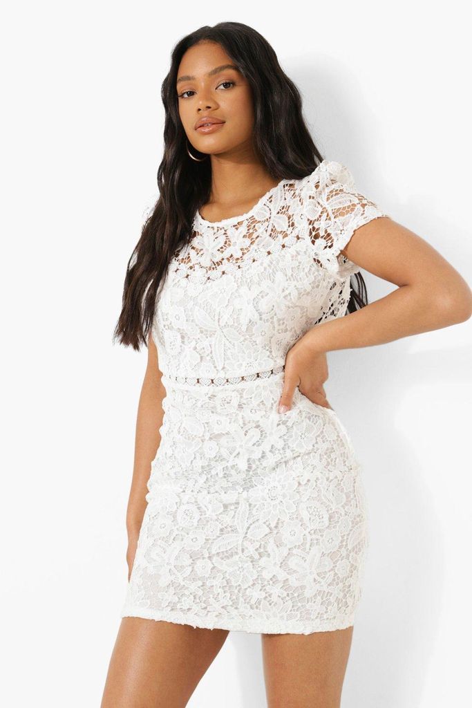 Womens Lace Open Back Mini Dress - White - 10, White