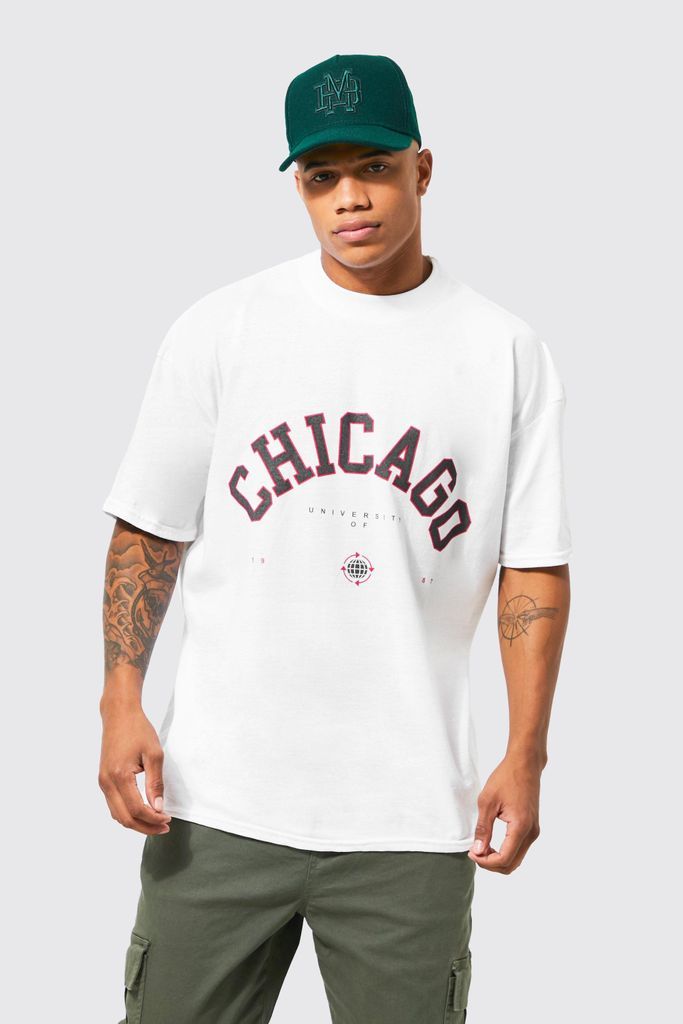 Men's Oversized Chicago Print T-Shirt - White - S, White