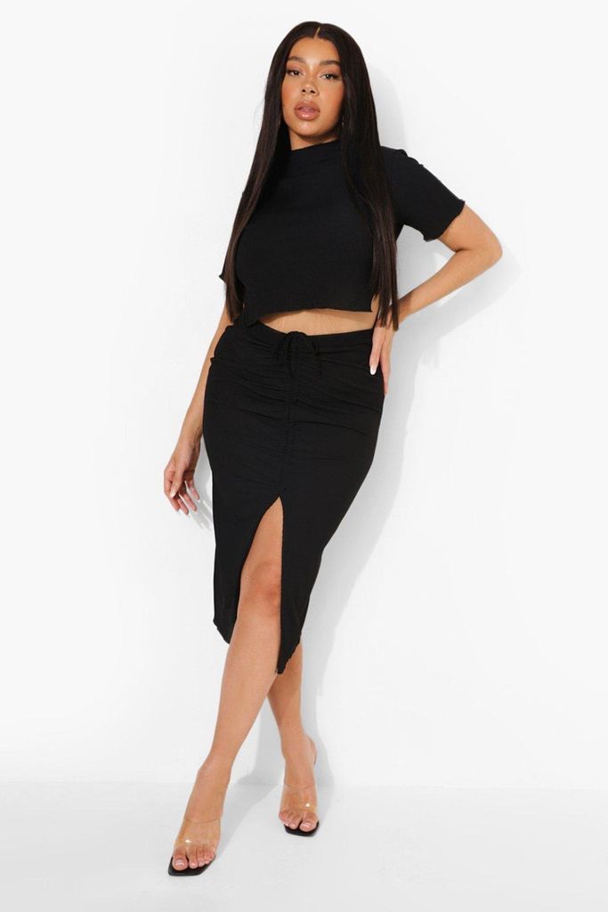 Womens Plus High Neck Crop Top And Midi Skirt Co-Ord - Black - 28, Black