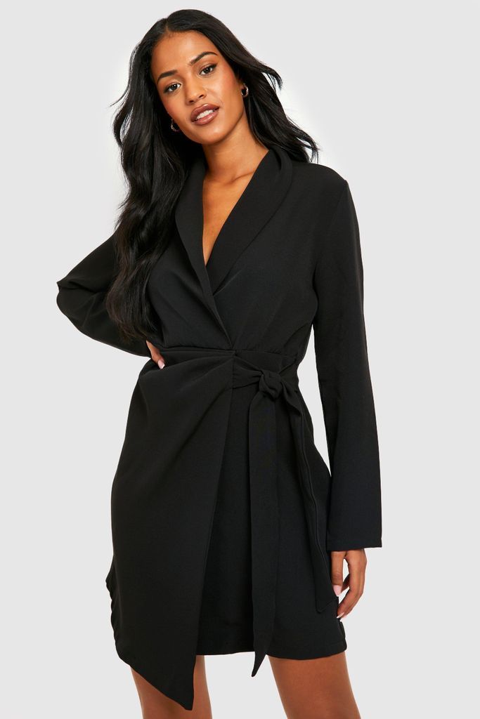 Womens Tall Woven Ruched Side Tie Blazer Dress - Black - 6, Black