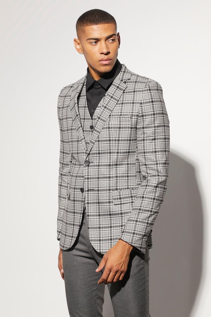 Men's Skinny Single Breasted Check Suit Jacket - Black - 34, Black
