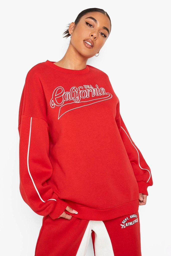Womens California Embroidered Piping Detail Jumper - Xs, Red