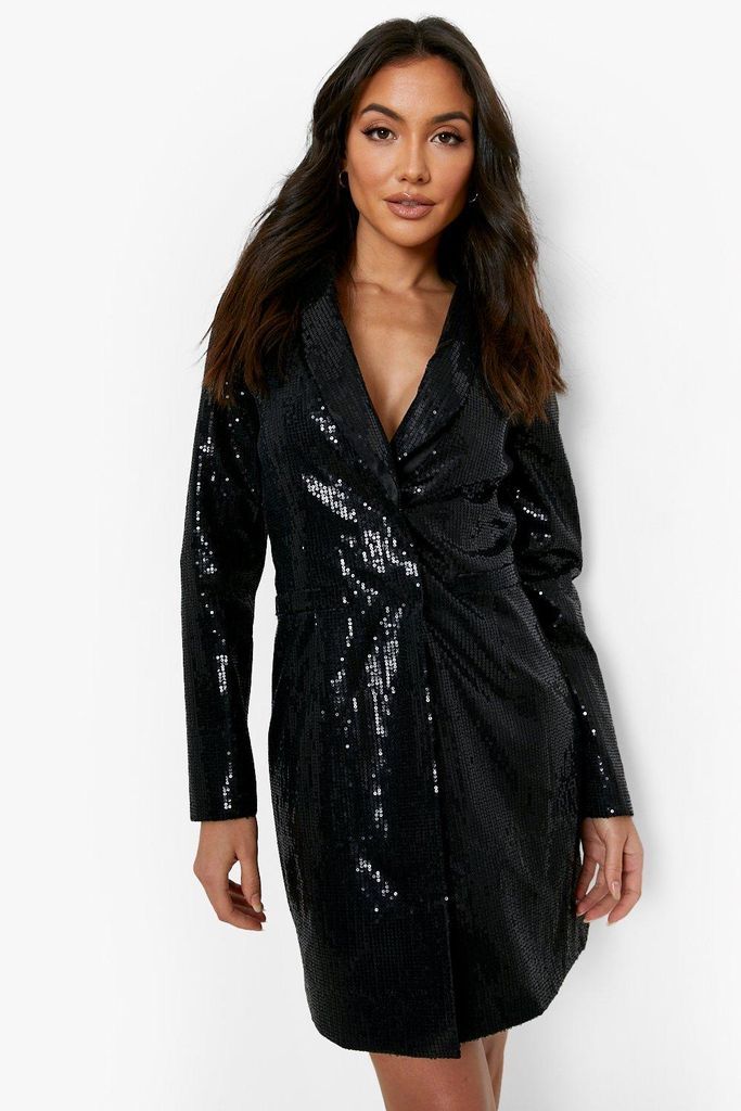 Womens Sequin Long Sleeve Blazer Party Dress - Black - 8, Black