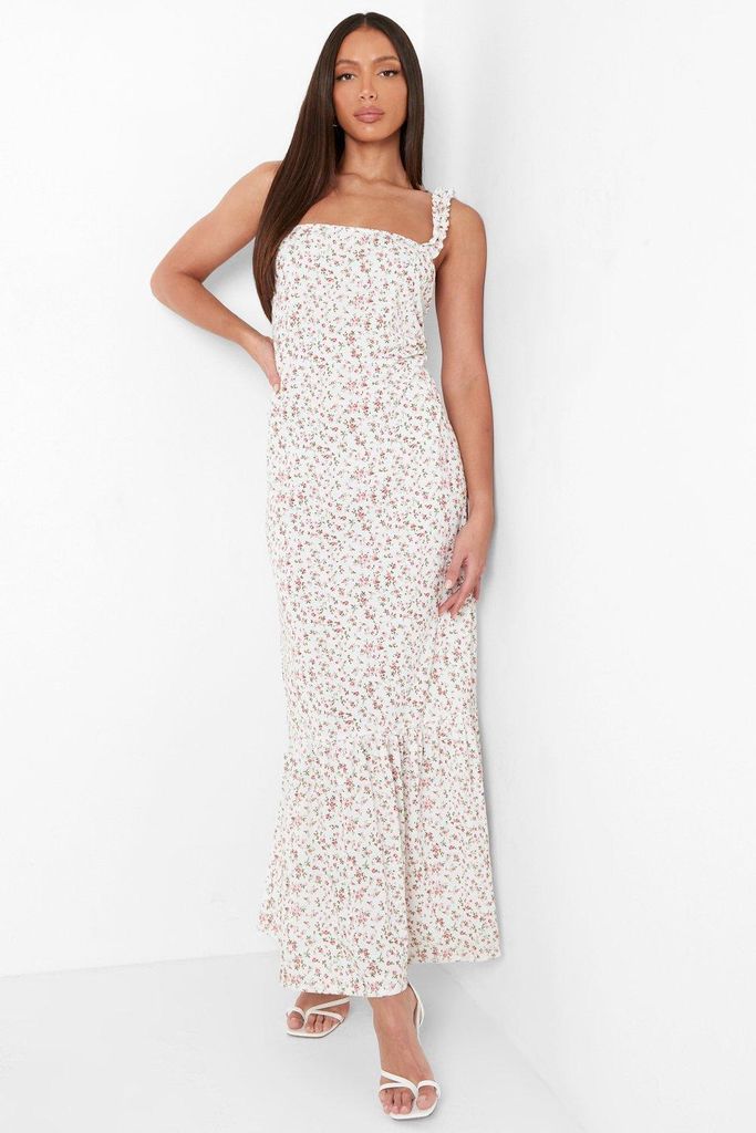 Womens Tall Ruffle Hem Ditsy Print Midaxi Dress - White - 16, White