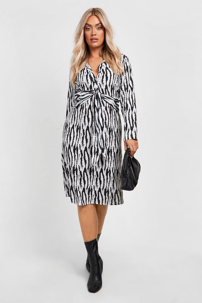 Womens Plus Zebra Woven Midi Shirt Dress - Black - 28, Black