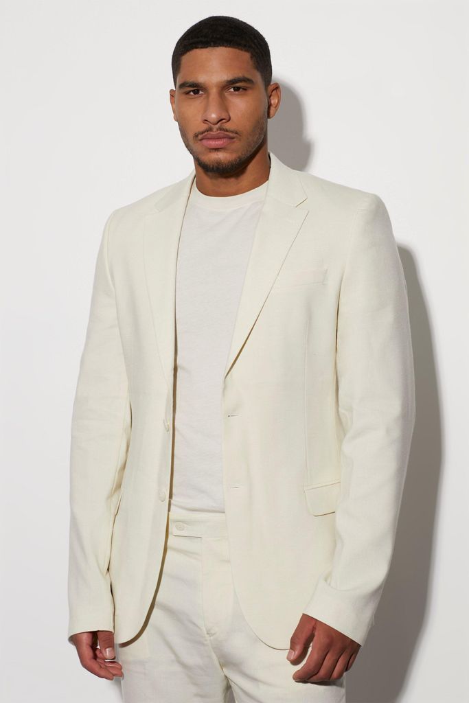 Men's Tall Single Breasted Slim Linen Suit Jacket - Cream - 36, Cream