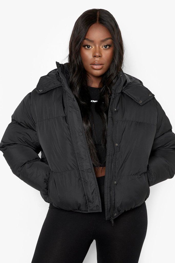 Womens Plus Hooded Padded Puffer Jacket - Black - 18, Black