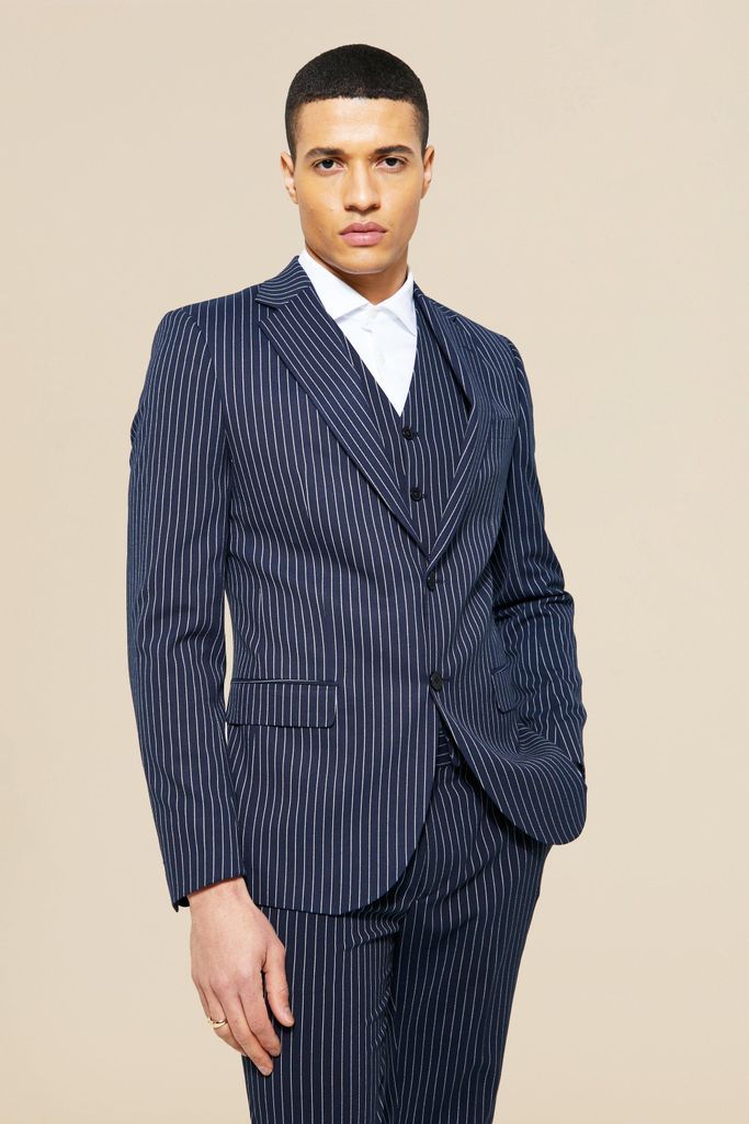 Men's Skinny Single Breasted Pinstripe Suit Jacket - Navy - 40, Navy