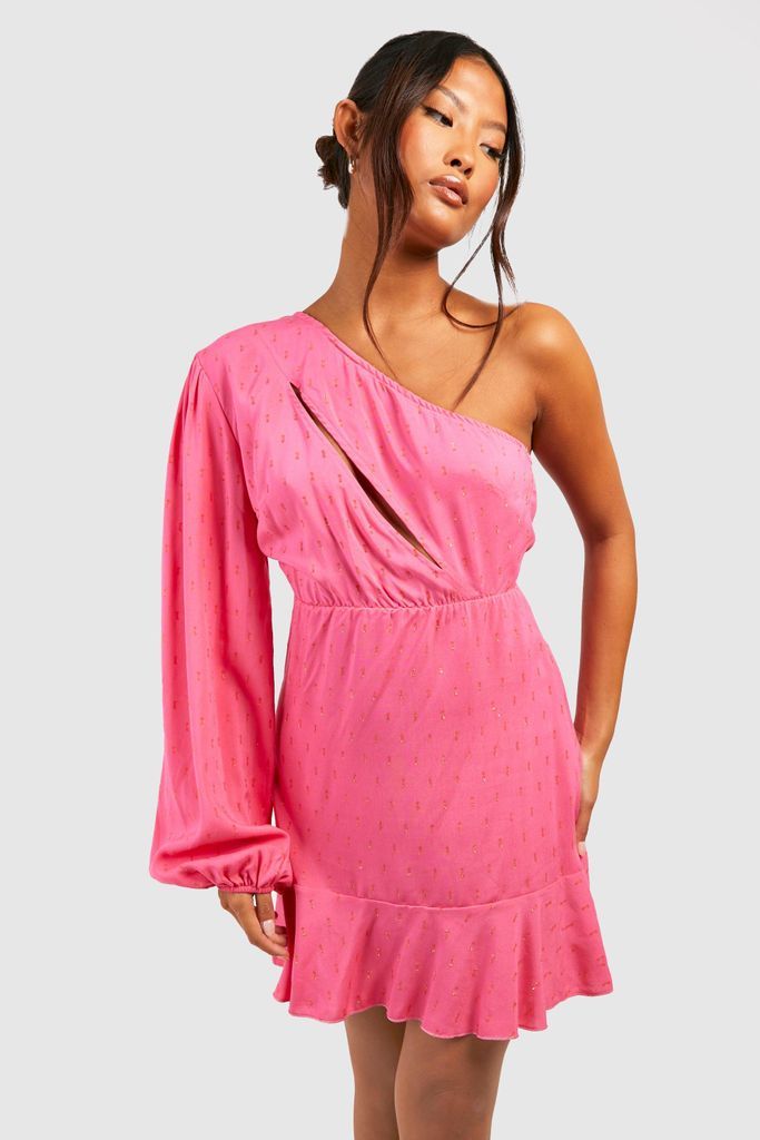 Womens Petite Metallic Spot Asymmetric Mini Dress - Pink - 4, Pink