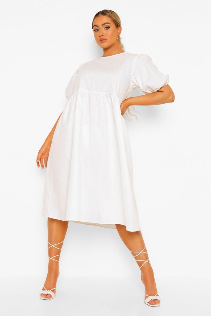 Womens Plus Woven Wide Sleeve Smock Midi Dress - White - 20, White