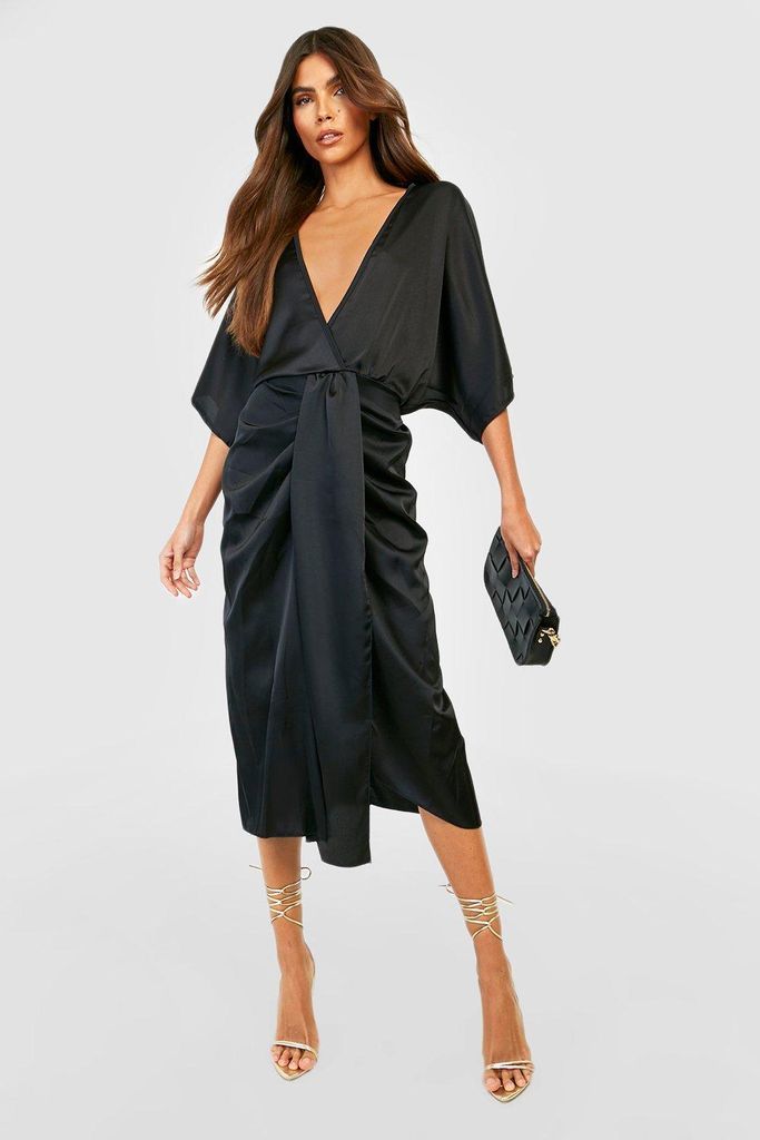 Womens Frill Detail Midi Dress - Black - S, Black