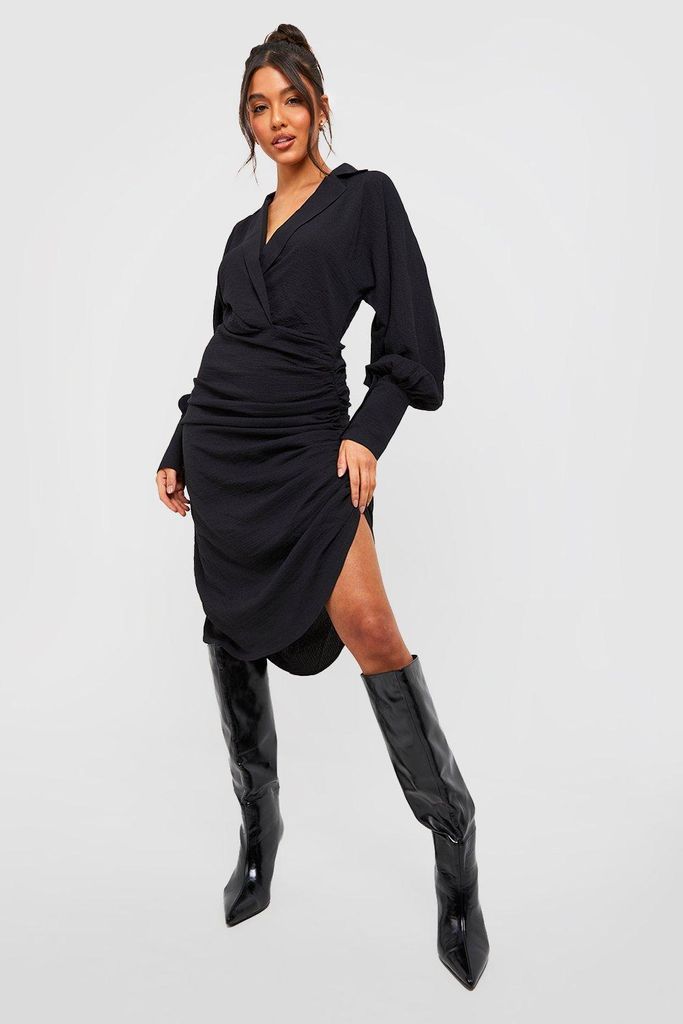 Womens Textured Drape Midi Shirt Dress - Black - 8, Black