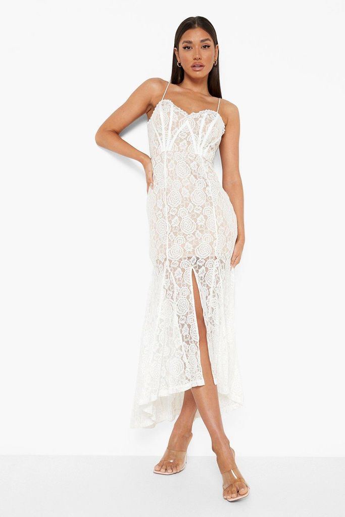 Womens Panelled Lace Fishtail Maxi Dress - White - 10, White