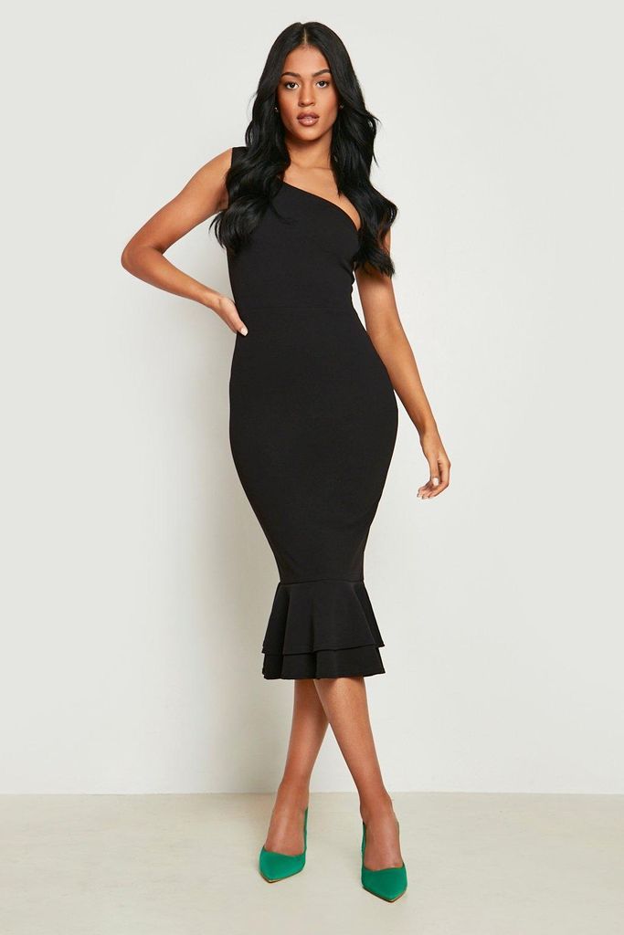 Womens Tall Frill Hem One Shoulder Midi Dress - Black - 10, Black
