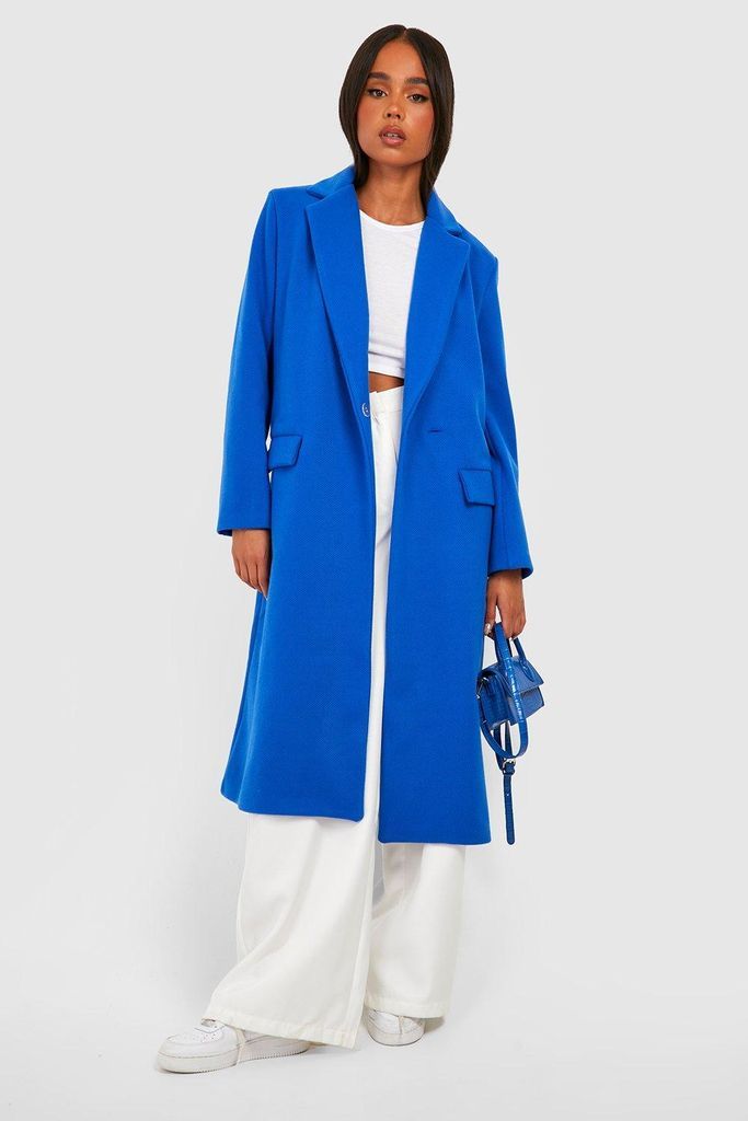Womens Petite Premium Wool Look Longline Coat - Blue - 4, Blue