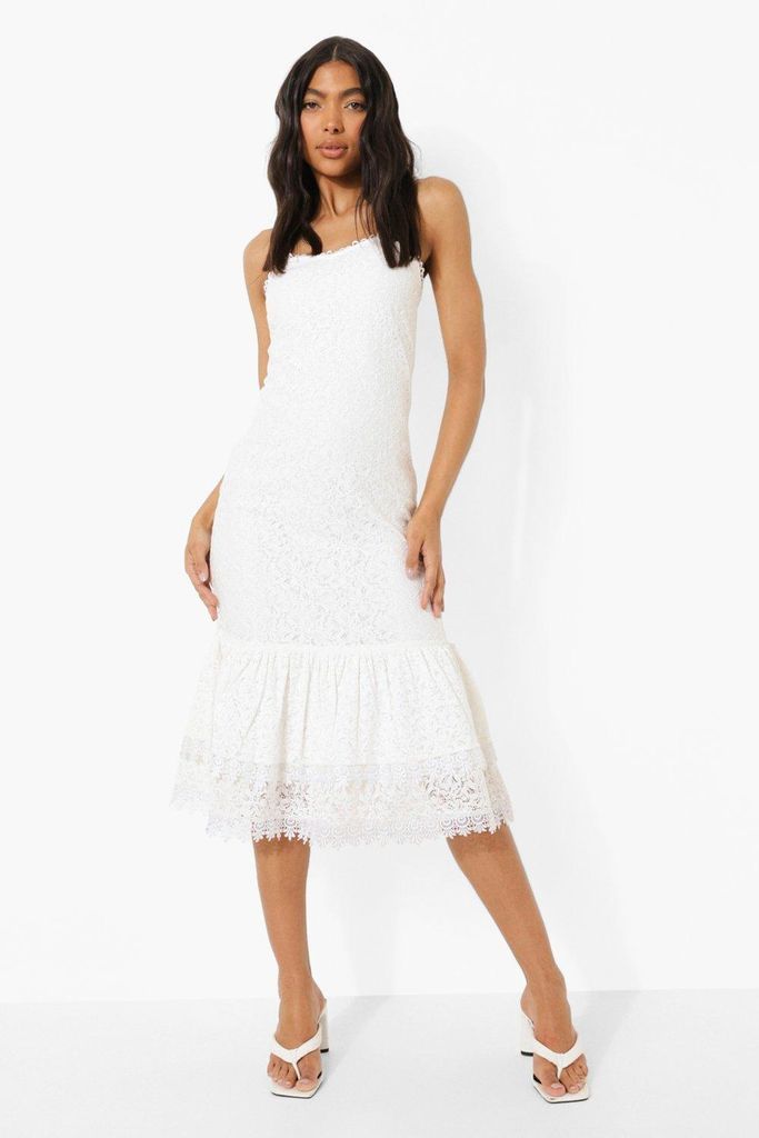 Womens Tall Crochet Lace Bodycon Midi Dress - White - 12, White