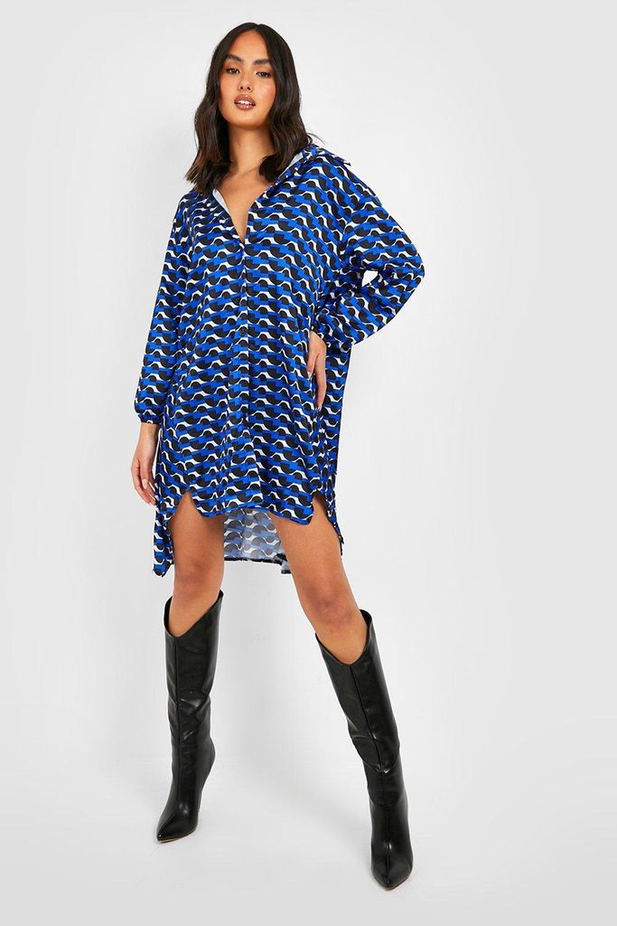 Womens Geo Print Dip Hem Oversized Shirt Dress - Black - 8, Black