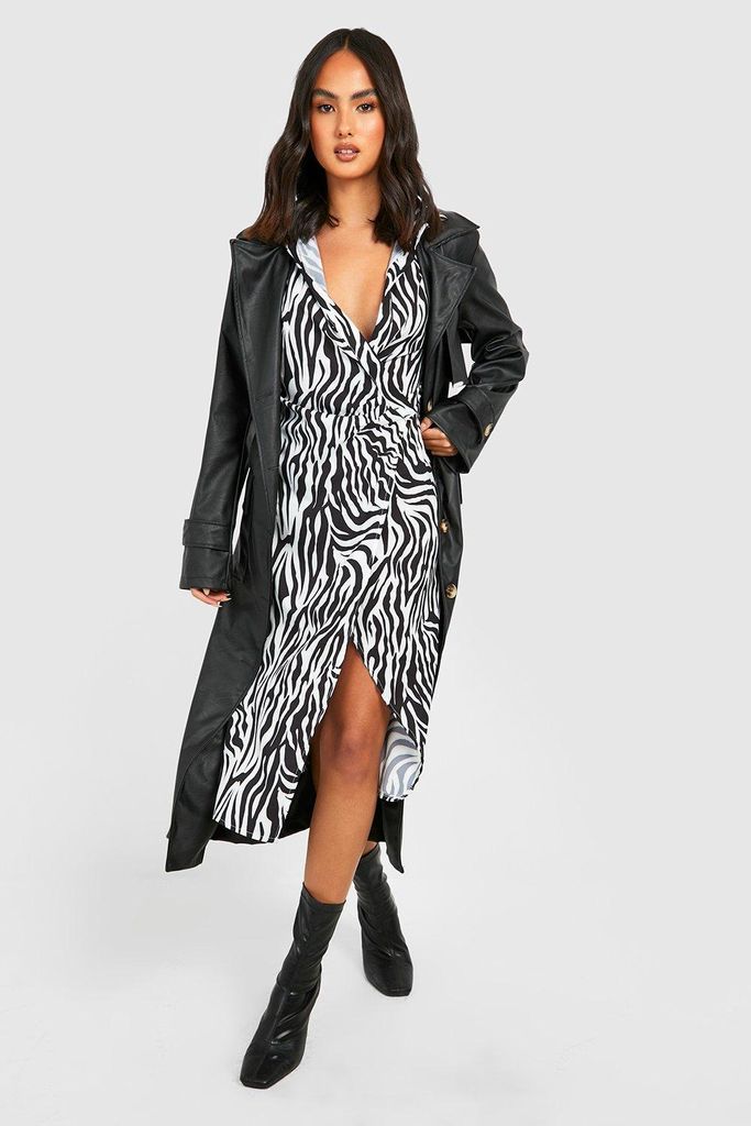 Womens Zebra Print Tie Front Midi Shirt Dress - Black - 8, Black