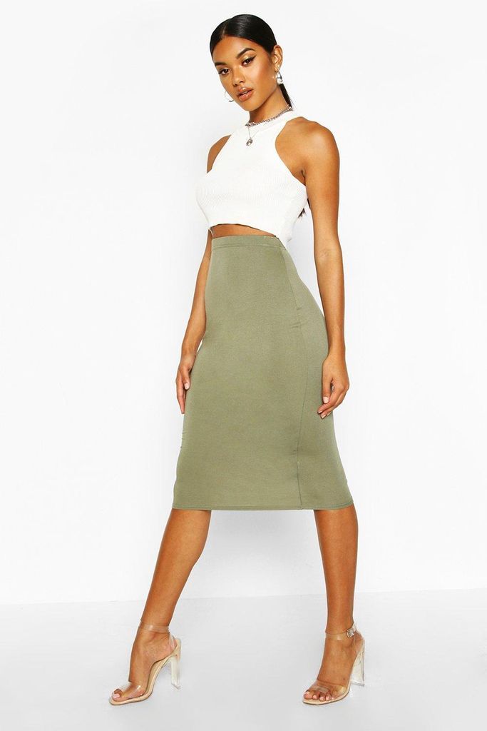 Womens Basics High Waisted Jersey Midi Skirt - Green - 6, Green