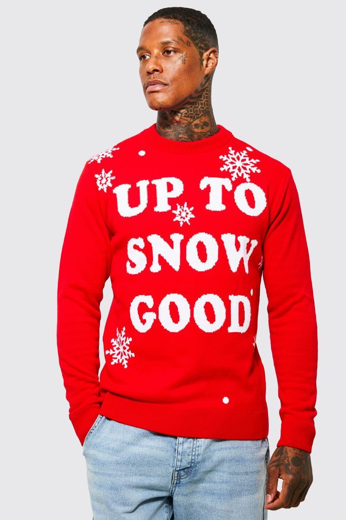 Men's Up To Snow Good Christmas Jumper - Red - S, Red