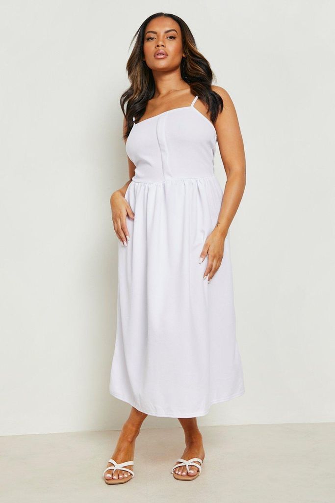 Womens Plus Strappy Button Down Midi Dress - White - 18, White