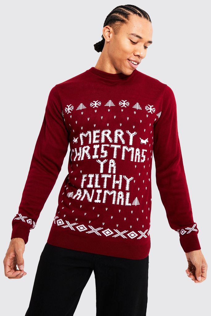Men's Tall Ya Filthy Animal Christmas Jumper - Red - S, Red