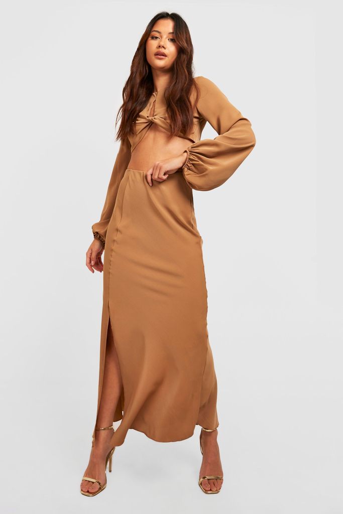 Womens Petite Premium Satin Bias Cut Maxi Skirt - Bronze - 4, Bronze