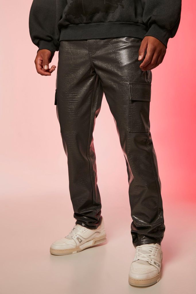 Men's Tall Straight Leg Croc Pu Cargo Trouser - Grey - 30, Grey