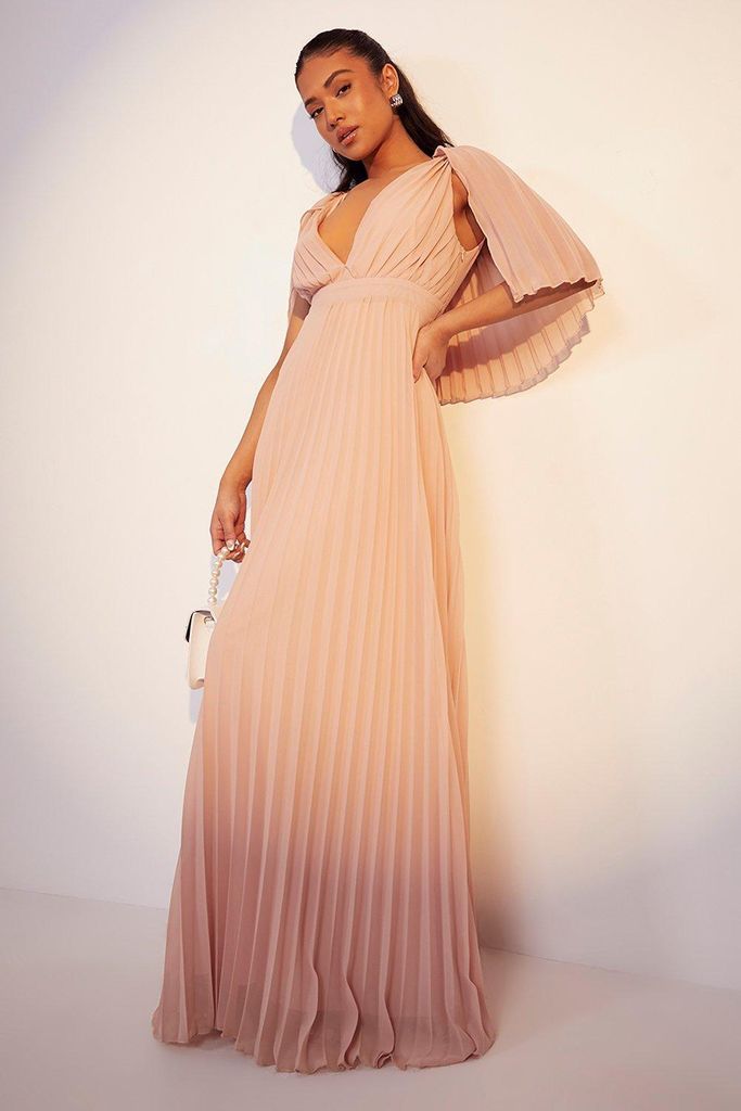 Womens Petite Pleated Cape Bridesmaid Maxi Dress - Pink - 4, Pink