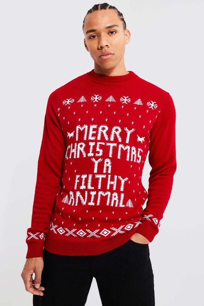 Men's Tall Ya Filthy Animal Christmas Jumper - Red - S, Red