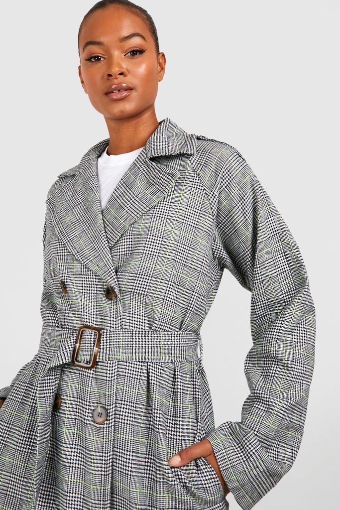 Womens Tall Checked Belted Trench Coat - Green - 6, Green