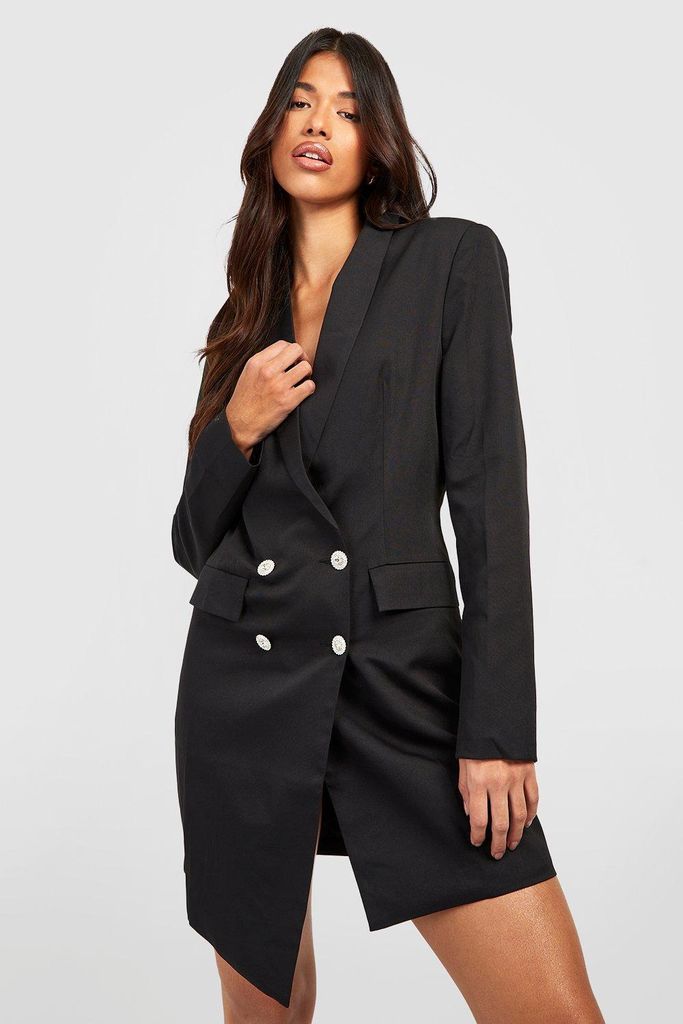 Womens Tall Diamante Button Blazer Dress - Black - 6, Black