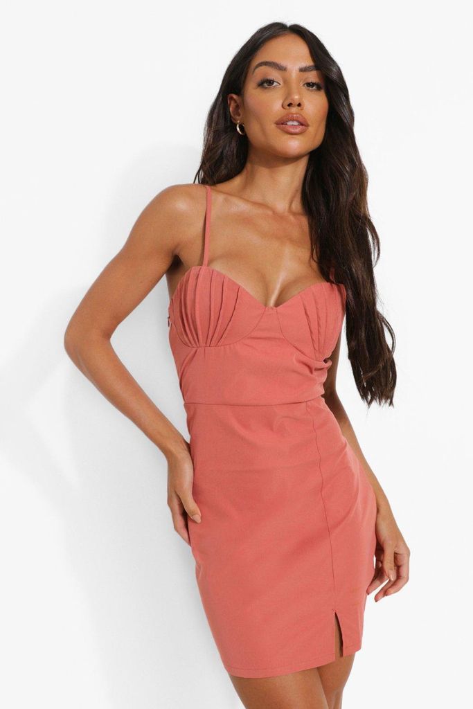 Womens Strappy Pleated Bust Mini Dress - Pink - 16, Pink