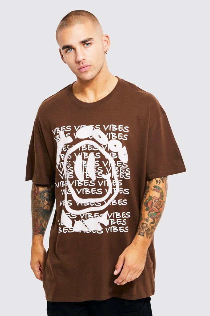Men's Oversized Vibes Graphic T-Shirt - Brown - S, Brown