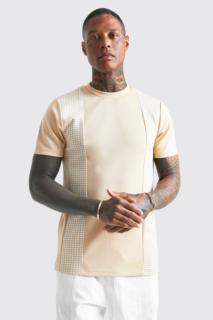 Men's Smart Slim T-Shirt With Jacquard Panel - Beige - M, Beige
