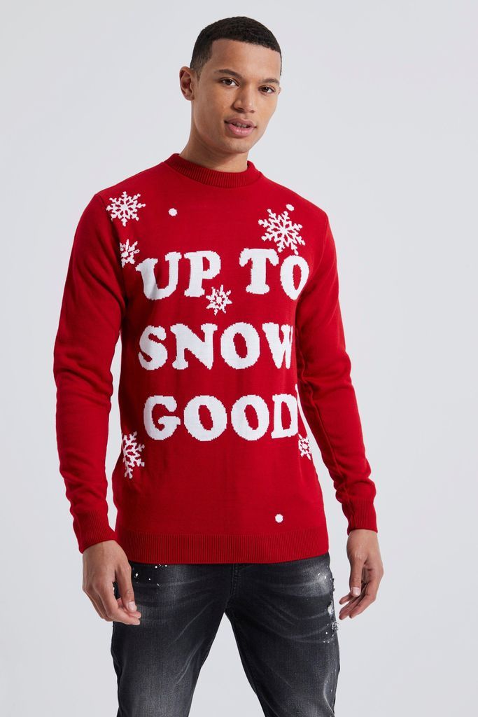 Men's Tall Up To Snow Good Christmas Jumper - Red - S, Red