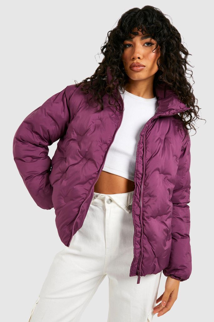 Womens Circle Quilted Puffer Coat - Purple - 8, Purple