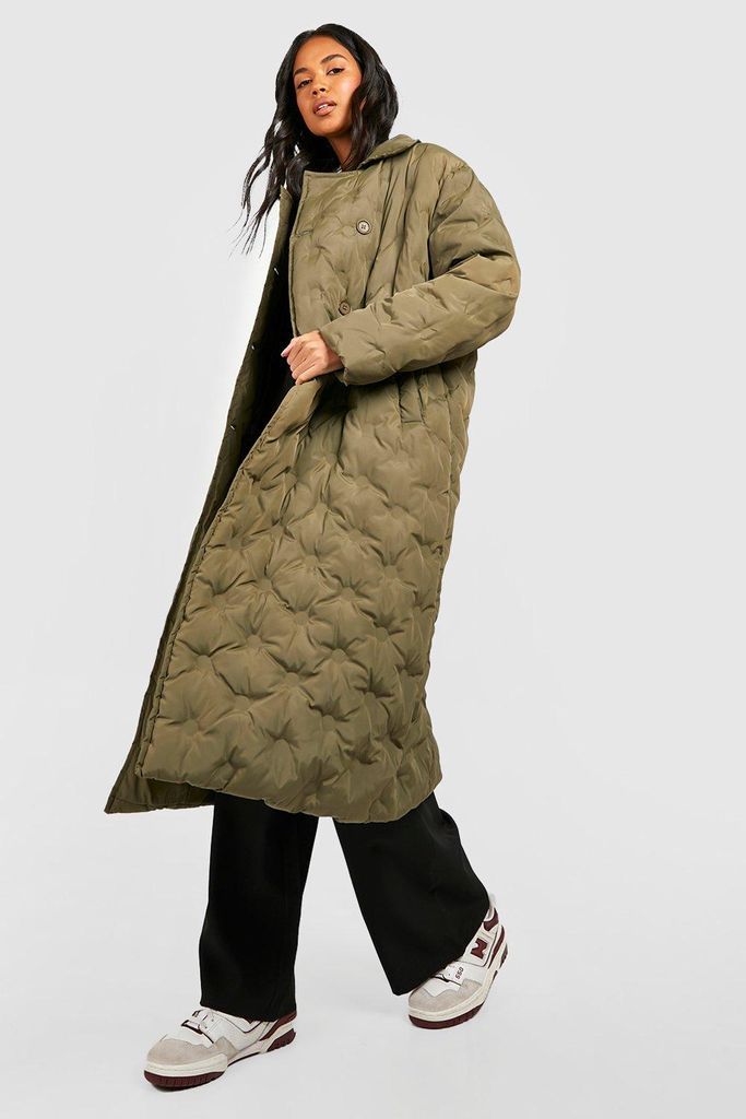 Womens Quilt Detail Longline Puffer Coat - Green - 8, Green