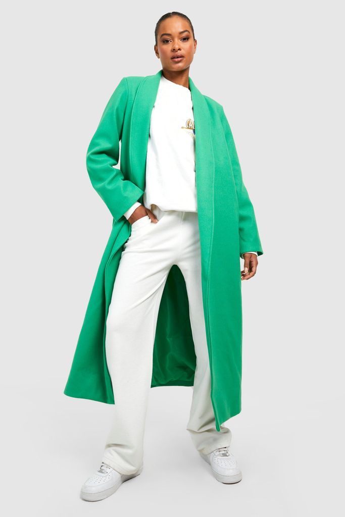 Womens Tall Relaxed Collar Wool Look Maxi Coat - Green - 6, Green
