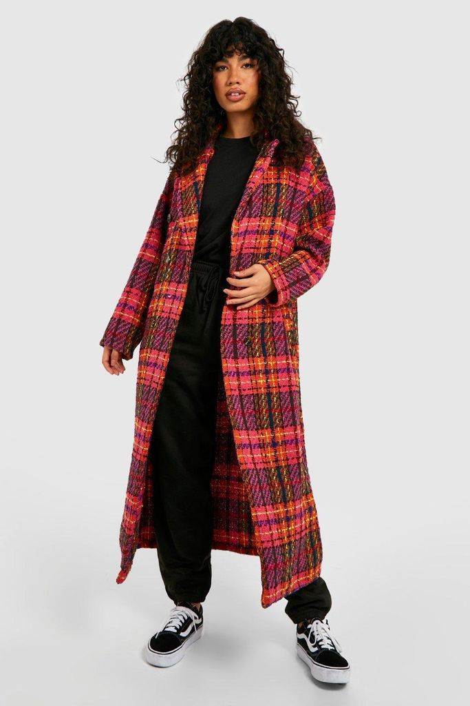 Womens Bright Check Wool Coat - Multi - 8, Multi