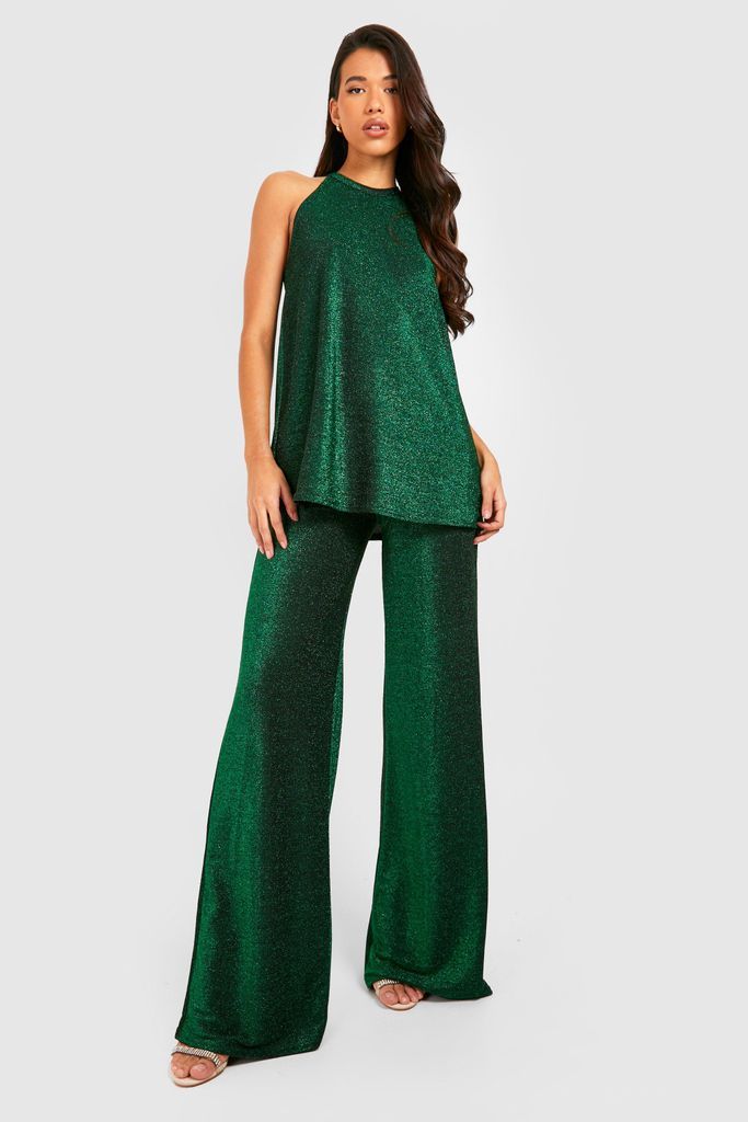 Womens Tall Glitter Wide Leg Trousers - Green - 6, Green