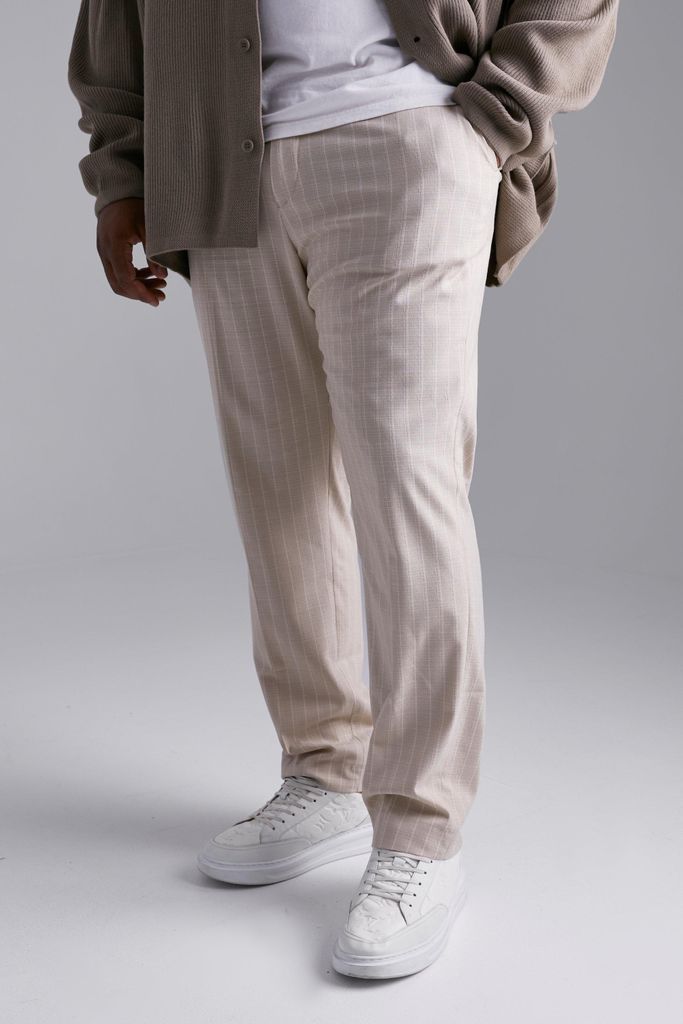 Men's Plus Slim Stripe Textured Suit Trousers - Beige - 38R, Beige