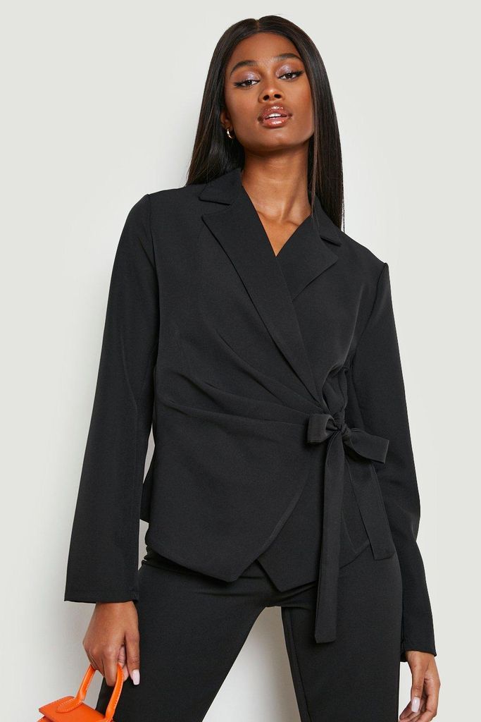 Womens Drape Front Tie Side Tailored Blazer - Black - 10, Black
