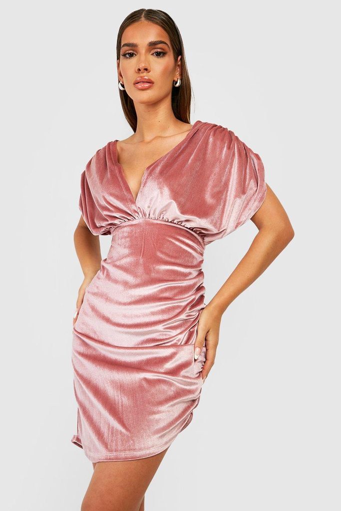 Womens Velvet Plunge Midi Dress - Pink - 8, Pink