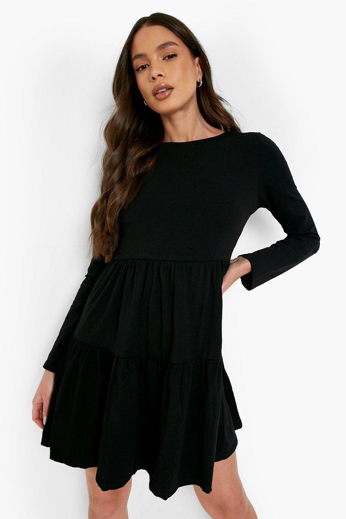 Womens Long Sleeve Smock Dress - Black - 8, Black