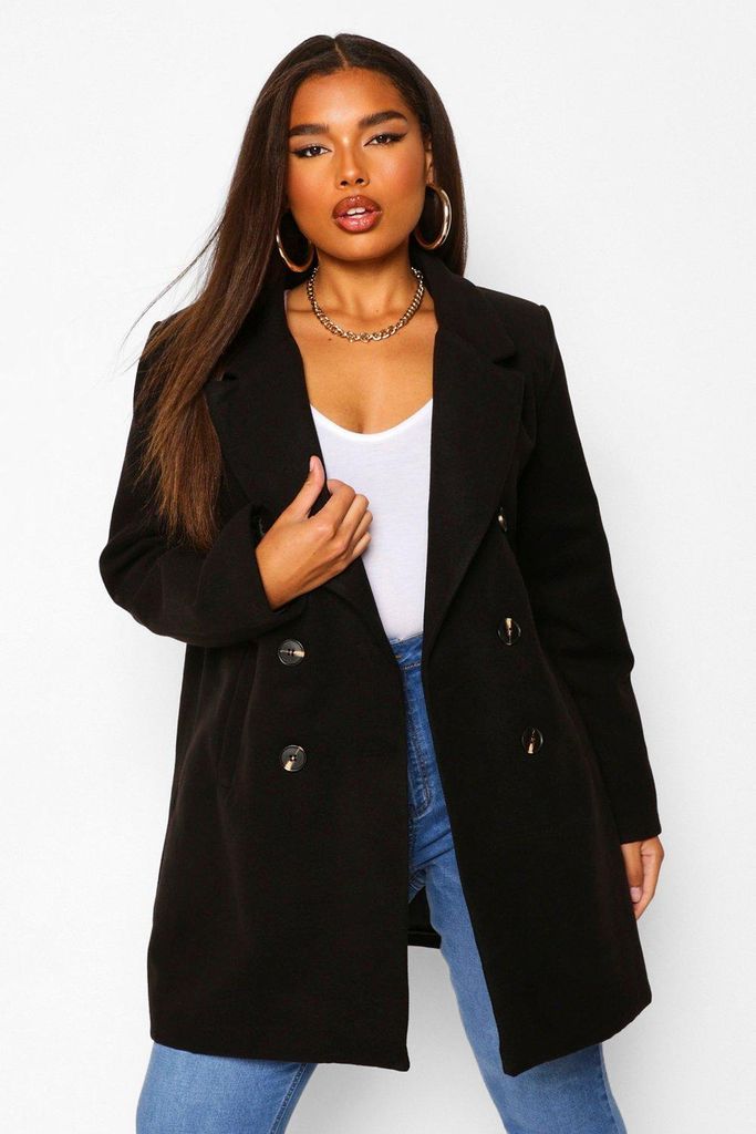 Womens Plus Double Breasted Wool Look Coat - Black - 16, Black