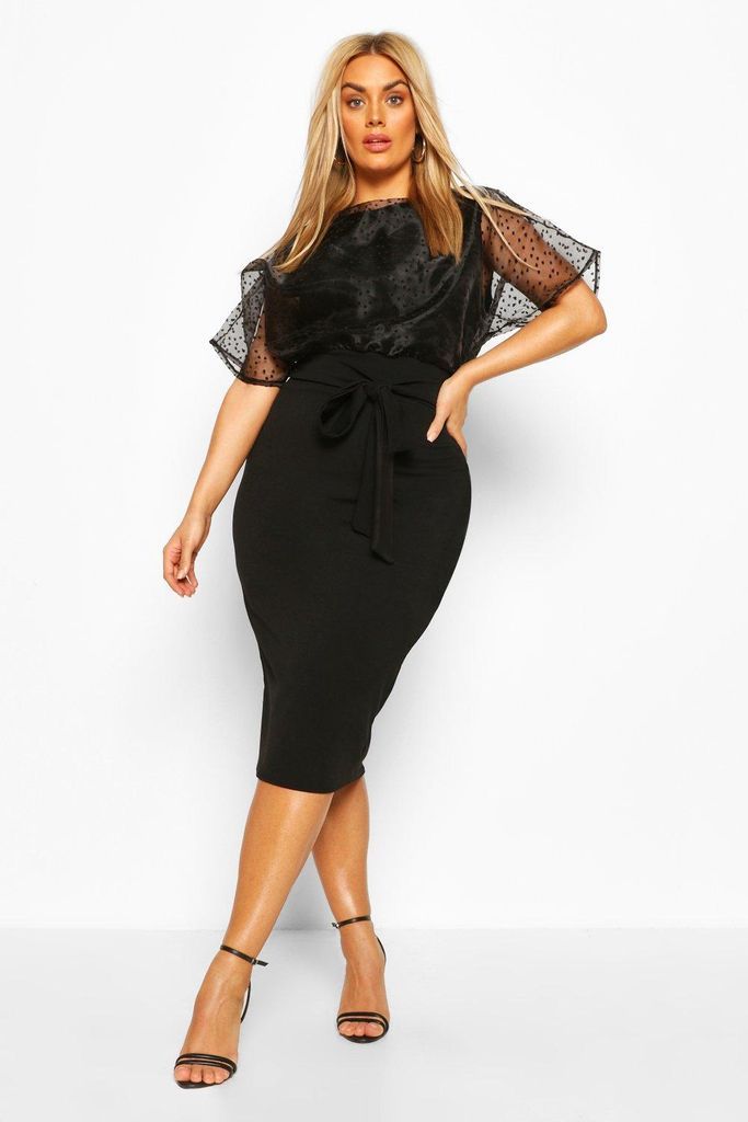 Womens Plus Heart Organza Blouson Midi Dress - Black - 28, Black