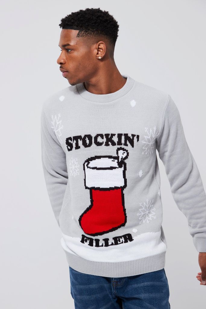 Men's Stockin Filler Christmas Jumper - Grey - S, Grey