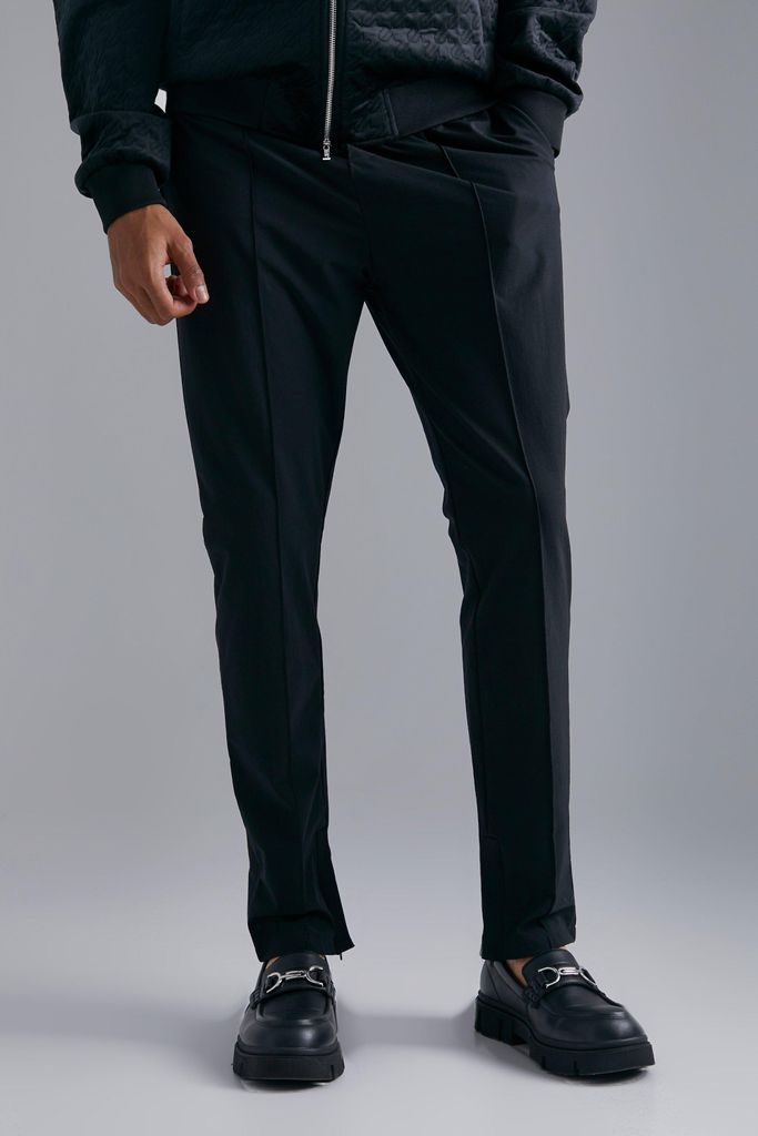 Men's Tall Slim Fit 4 Way Stretch Pintuck Trouser - Black - S, Black