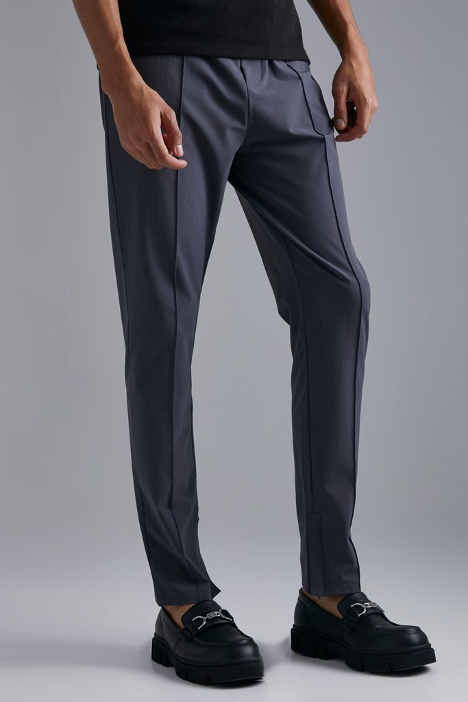 Men's Tall Slim Fit 4 Way Stretch Pintuck Trouser - Grey - S, Grey